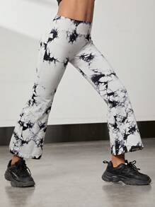 SHEIN Leggings De Cintura Alta Y Acampanadas Con Estampado Tie-dye Para Chicas Adolescentes