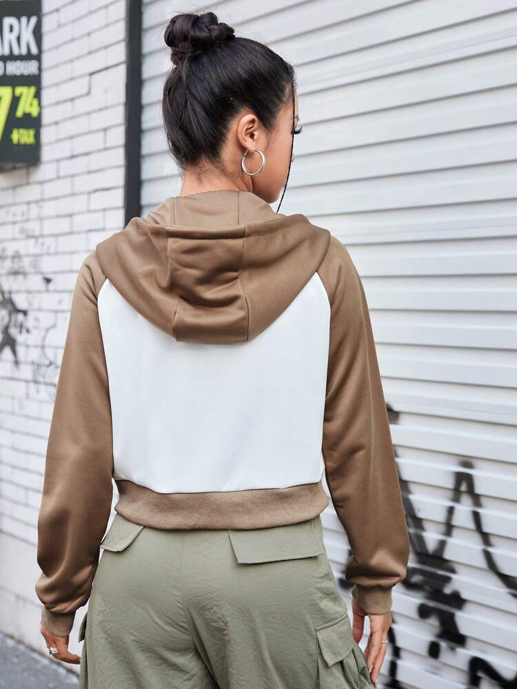 Letter Patchwork Raglan Long Sleeve Hooded Sports Jacket