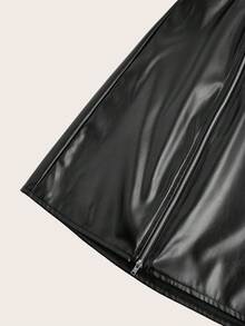 SHEIN EZwear Plus Size Front Zipper Pu Leather Skirt - Black - View 4