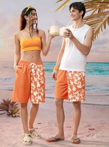 Manfinity VCAY Men's Plant Print Knitted Shorts - Orange - View 6