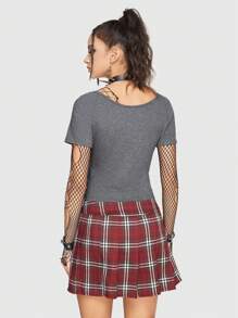 ROMWE Grunge Punk Wings Print Scoop Neck Slim Fit Tee For Summer - Light Grey - View 5