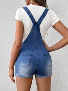 SHEIN Maternity Solid Color Pocket Decor Denim Overalls Shorts
