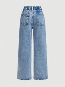SHEIN Girlism Tween Girls' Washed Casual Fashionable Distressed Stretchy Waist Comfortable Denim Pants