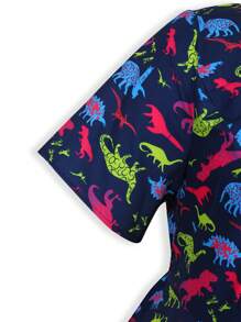 SHEIN LUNE Plus Size Dinosaur Print Dress - Multicolor - View 3