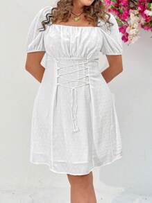 Dreamara Plus Size Solid Color Criss-Cross Straps Dress
