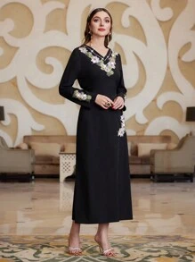 Al Najma Thêu Dán in hoa & Đồ trang trí Rhinestone Đầm - màu đen - Xem 6