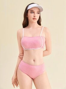 Teen Girl Fashionable Two-Piece Bikini Set, Split Type Bikini Summer Beach - Pink - View 5