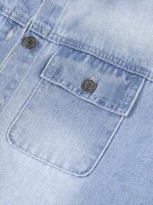 Tween Boys' Short Sleeve Denim Top With Water Washed Effect And Letter Embroidery, Spring/Summer - Medium Wash - View 5