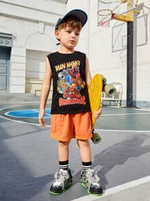 SHEIN Young Boy Leisure Cartoon Animal & Letter Printed Round Neck Tank Top