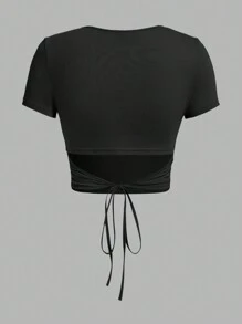 SHEIN Essnce 女士休闲露背打结短袖T恤三件装，夏季款 - 彩色 - 查看 9