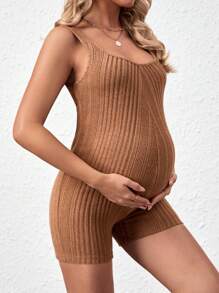 SHEIN بدلة مشدودة للحوامل بدون أكمام - بني - مشاهدة 1