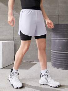 青少年男孩數字刺繡兩件式短褲