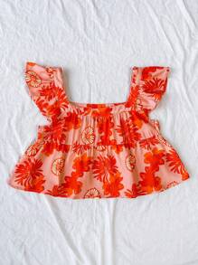 Soleia Women's Floral Print Square Neck Ruffle Trim Decorated Blouse - Multicolor - View 3