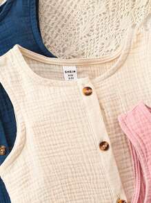Baby Girl Simple Casual Solid Textured Button Detail Tank Top For Daily Wear - Multicolor - View 3