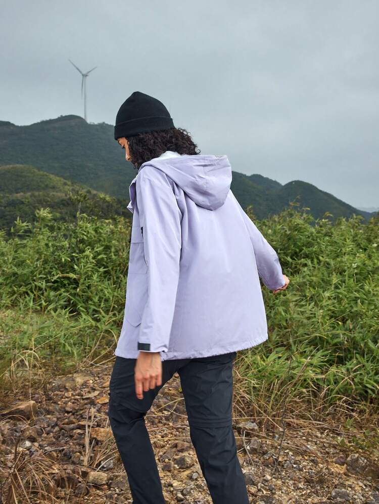 Women's Outdoor Hooded Raincoat With Flip Design