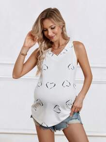 SHEIN Maternity Heart Pattern Printed Tank Top