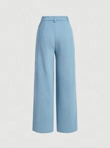 SHEIN MOD Women's Casual Solid Color Straight Corduroy Pants, Back To School Clothes, Work, Brunch, School Clothes, Teacher Pants, 70s Outfit, Dress Pants, Western Pants - Baby Blue - View 2