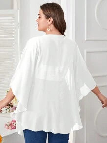 SHEIN Swim Curve Plus Size Women's Open-Front Kimono-Style Kimono Summer - White - View 2
