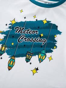 SHEIN Bé trai Giải trí In Vòng cổ Ngắn tay Áo thun Và Quần short Trang phục mặc nhà Bộ - Nhiều màu - Xem 6