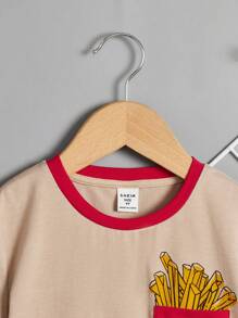 SHEIN Young Boys' Casual French Fries Print T-Shirt - Khaki - View 5
