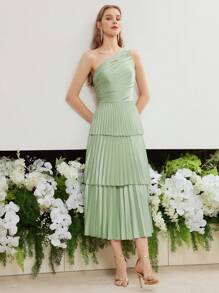 MOTF PREMIUM Robe Plissée Ajustée À Une Épaule En Tissé