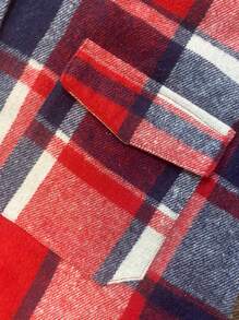 SHEIN LUNE Plus Size Plaid Long Coat - Red - View 7