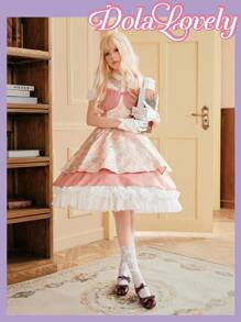 Dola Lovely 女裝漆皮鞋,圓頭粗跟高跟鞋,心形蝴蝶口音,低幫瑪莉珍風格,時尚 - 紫紅色 - 查看 2