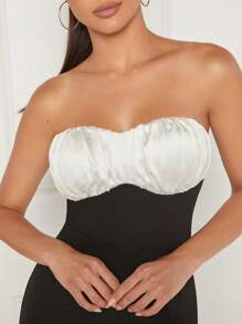 Hauture Colorblock Ruched Tube Jumpsuit - Black and White - View 5