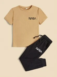 SHEIN Cậu bé Tween Giải trí Thoải mái Khối màu 2 cái/bộ - Màu Khaki - Xem 3