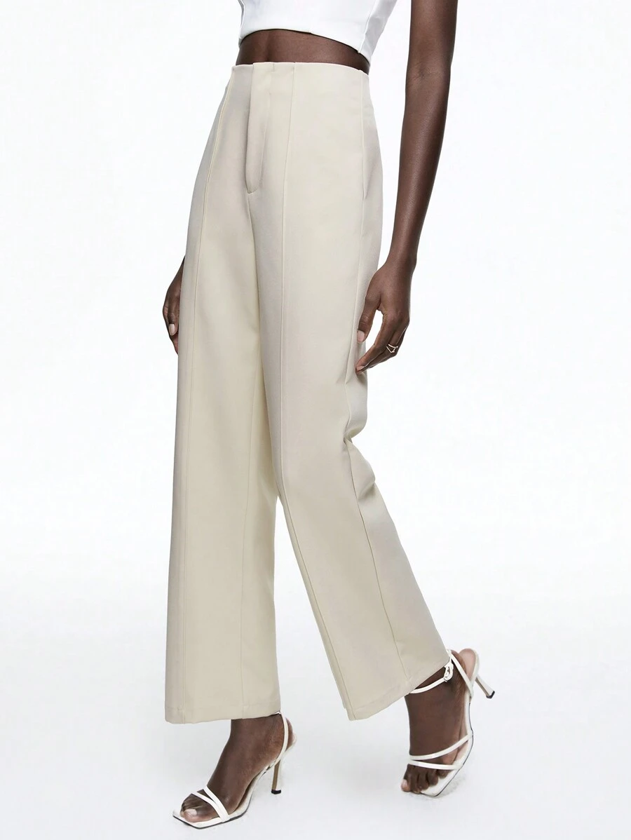 BizChic Women's Solid Color Straight Leg Pants, Business Casual Trousers For Office Wear, Autumn/Winter