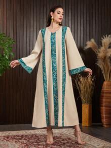 Al Najma Arabic Style Flare Sleeve Dress With Printed Patterns