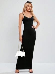 SHEIN Tall 黑色彈性緊身camisole長裙