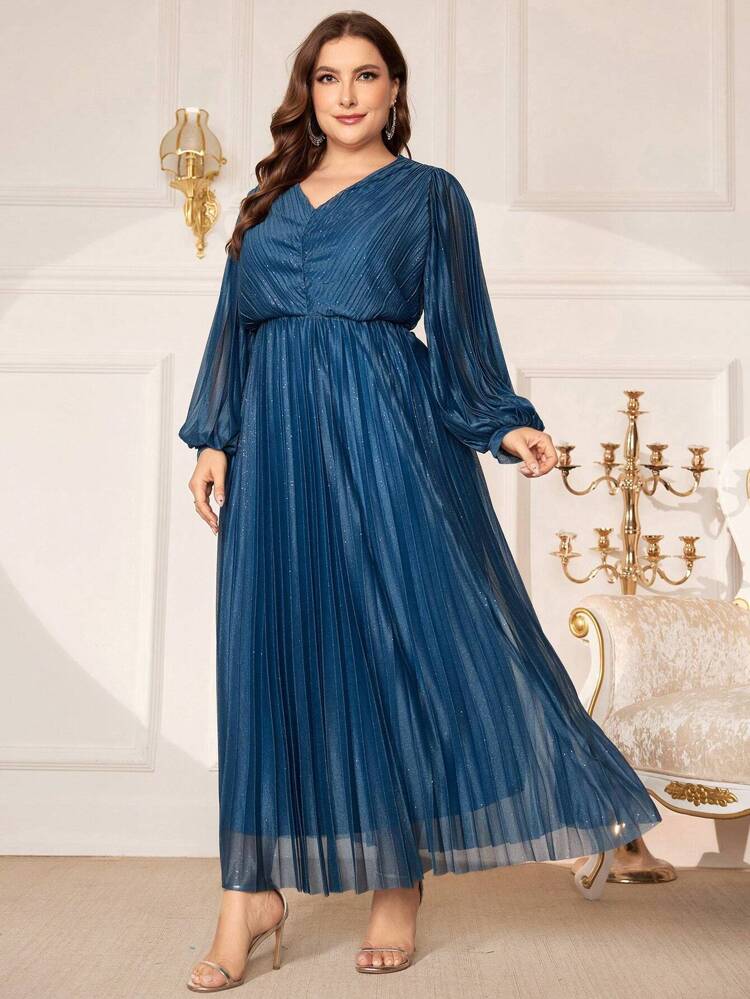 Plus Size Women's Sparkling Lantern Sleeve Dress Long Evening Dresses Fall Cloth For Women