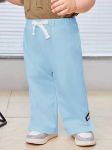 SHEIN Baby Boy Casual Comfortable Split Hem Pants - Blue - View 9