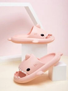 Kids' Eva Foam Slippers Cartoon Shark Pattern Design, Anti-Slip, Comfortable And Breathable, Perfect For Outdoors, Beach And Bathroom Shark Slides