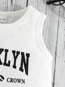 Baby Boy Letter Print Round Neck Casual Tank Top - Multicolor - View 4