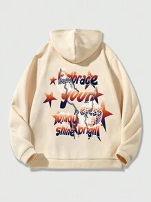 ROMWE MEN Street Life Men's Printed Pink Hooded Sweatshirt - Khaki - View 1