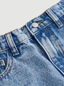 SHEIN Girlism Tween Girls' Washed Casual Fashionable Distressed Stretchy Waist Comfortable Denim Pants
