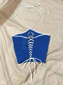 Soleia 女士綁頸針織背心上衣 - 藍色 - 查看 3