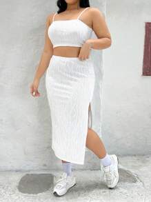 CovetEZ 大尺碼紋理針織背心和裙子套裝 - 白色 - 查看 1