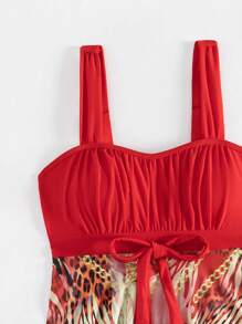 SHEIN Swim Summer Women's Leopard Animal Print Spliced Tankini Set - Multicolor - View 7