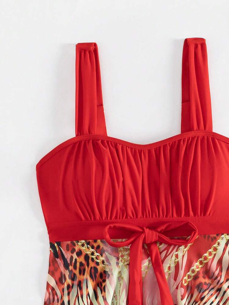 Summer Women's Leopard Animal Print Spliced Tankini Set