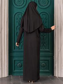 RueChic 女士純色長袖傳統長裙 - 黑色 - 查看 2