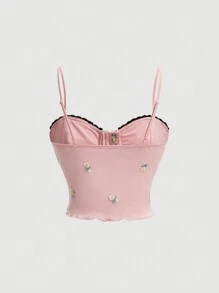 SHEIN MOD 花卉刺繡蕾絲修邊背心上衣