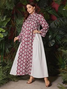 Al Najma Plus Size Women's All Over Print A-Line Arabian Dress