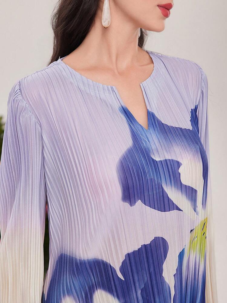 Women's Gradient Floral Print Notched Collar Dress Fall Cloth For Women