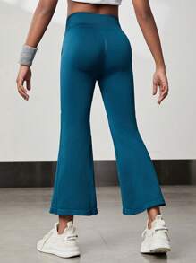 SHEIN Tween Girls' Workout High Waisted Flared Pants With Stretchy Fabric - Blue - View 2