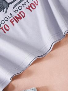 Cô gái Tween Thú vật Slogan In Áo thun - Xám - Xem 3