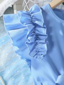 Tween Girls' Double Layer Ruffle Sleeve And Pleated Hem Swing Dress,Holiday Summer Travel - Blue - View 4