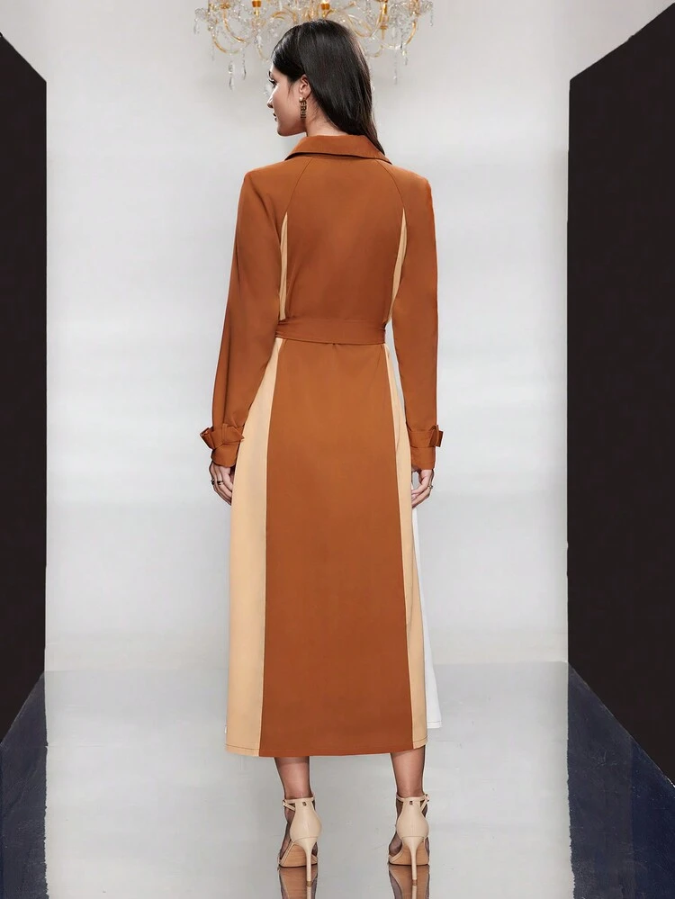 Women's Contrast Color Shirt Dress Fall Cloth For Women